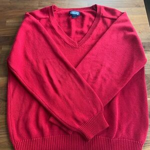 Lands' End Men's V-Neck Sweater in Bold Red